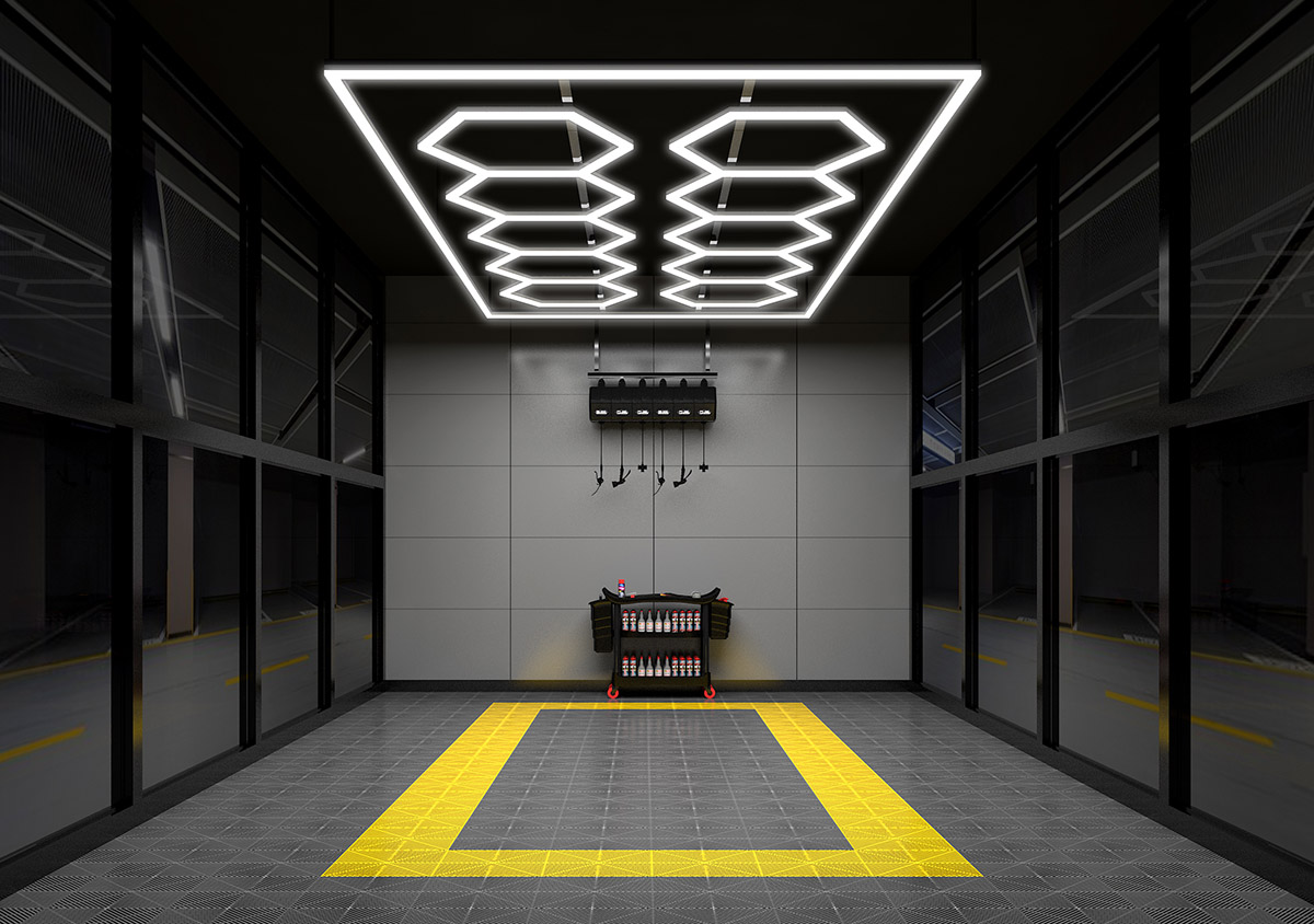 SS-HX-1058 Customized Hexagonal Led Light Detailing Working Light for Garage Gym Studio Show room Salon